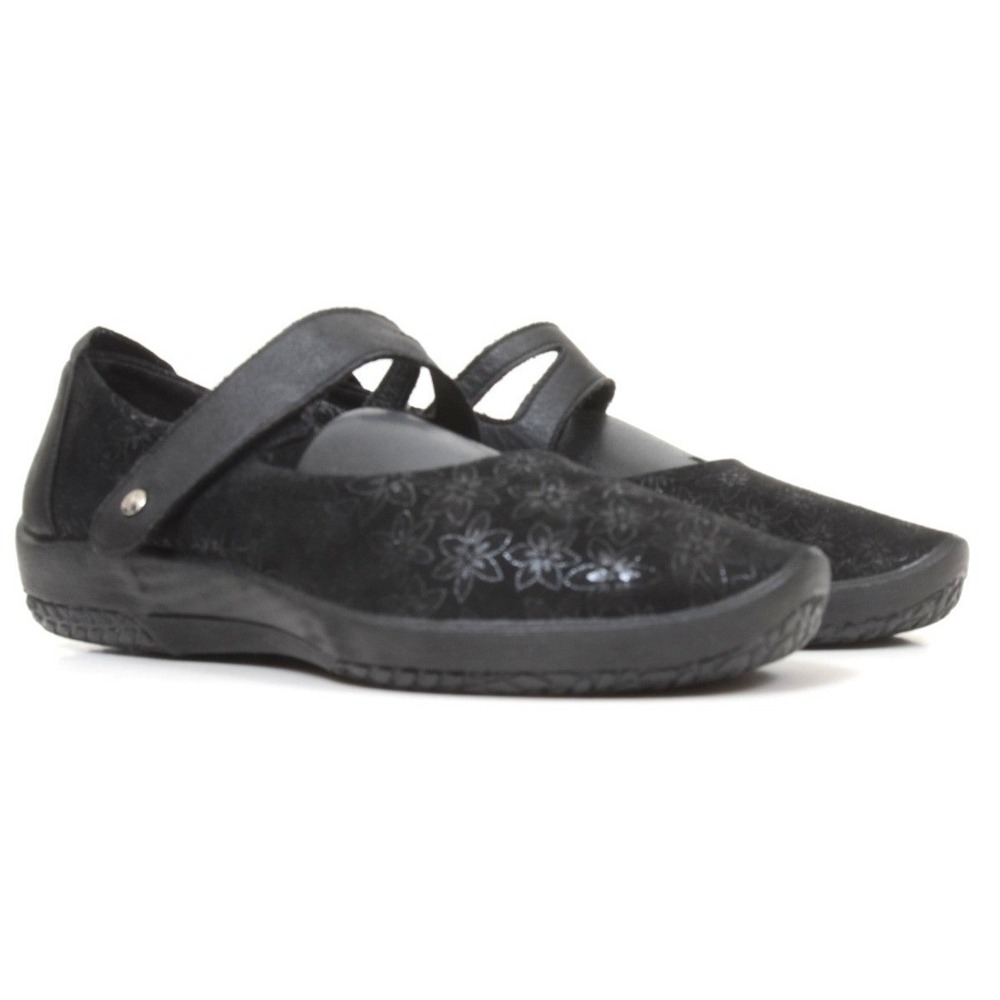 Arcopedico Womens 38 / US 6.5 Cosmo Black Vegan Comfort Hook & Loop Ballet Flats
